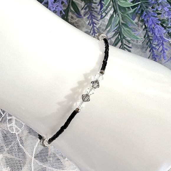 Vintage Dainty Sterling & Crystal Bracelet Anklet - Picture 1 of 13